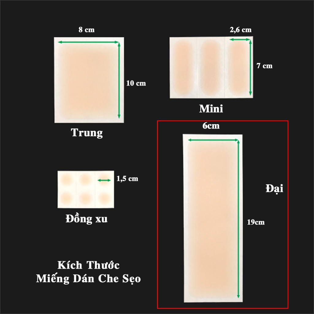 Miếng dán che sẹo size đại 6x19cm, set 2 miếng, che sẹo dài, sẹo mổ sau sinh, chống thấm nước, mồ hôi, bám chắc trên da