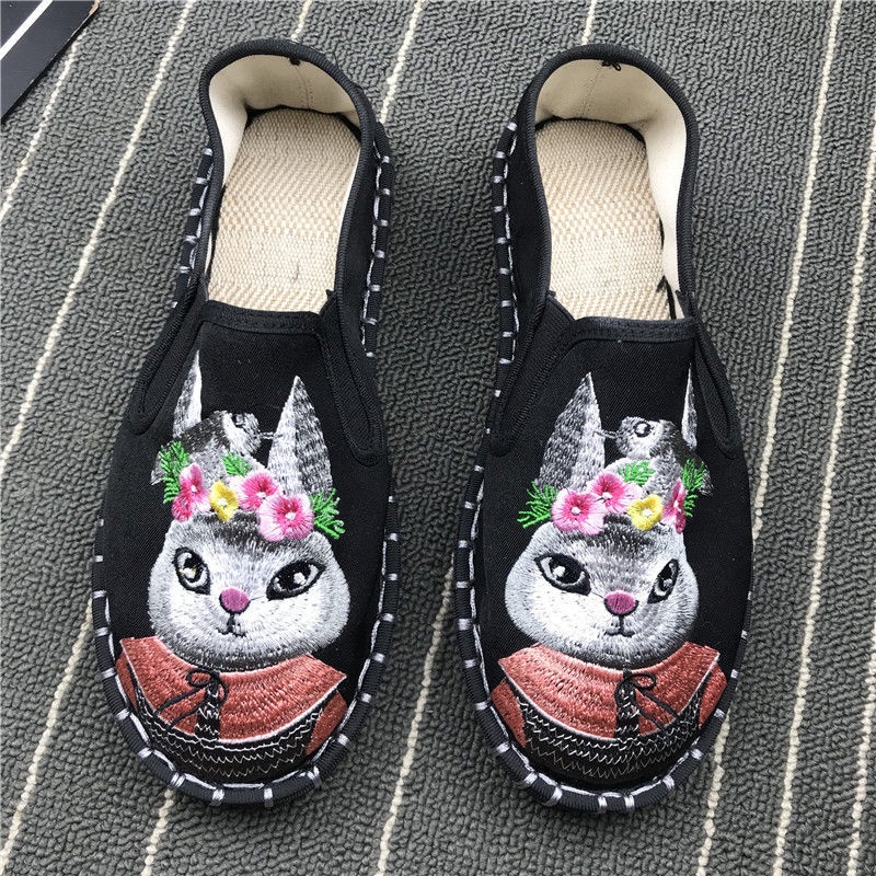 Giày Vải Đế Mềm Thoáng Khí Thêu Họa Tiết Xinh Xắn Theo Phong Cách Xuân Hè Dành Cho Nữ / Size 35-40 /