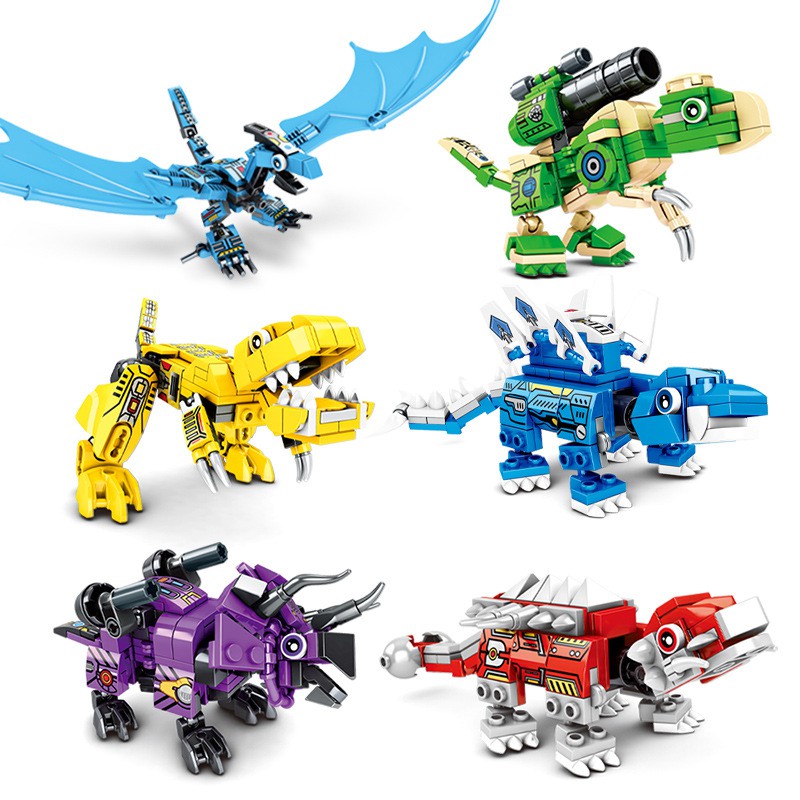 Đồ chơi lắp ráp Robot khủng long 6 trong 1 - Robot Transformer Sembo Block 103105 - Đồ chơi Lego 649  mảnh ghép