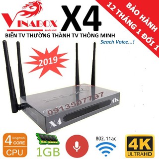Đầu android tivi box vinabox x4 4 râu . 4k