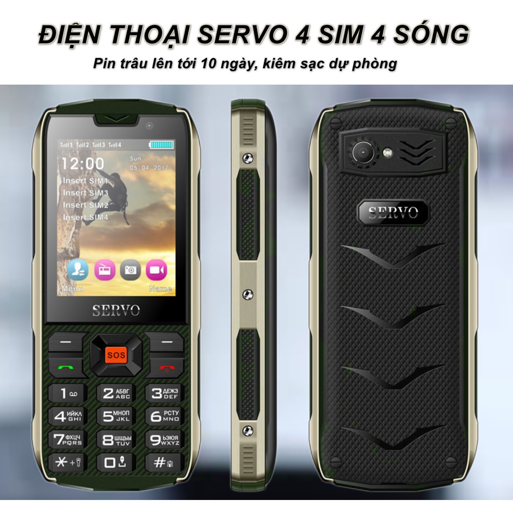 ĐIỆN THOẠI SERVO 4 SIM 4 SÓNG ( Black ) - Home and Garden