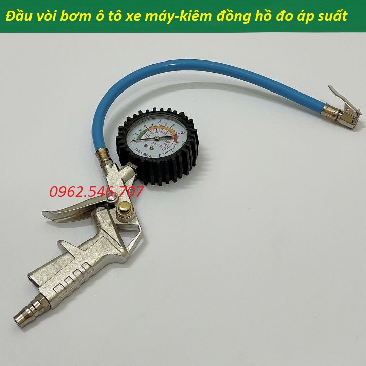 Đầu Vòi Bơm Lốp Ô Tô, Xe Máy Có Mặt Đồng Hồ Hiển Thị Áp Suất Lốp