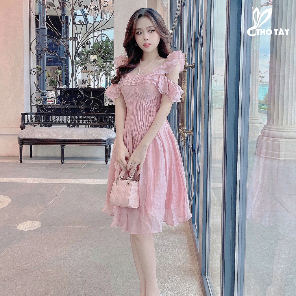 Đầm xoè xếp ly eo phối bèo cánh tiên THỎ TÂY D499X343