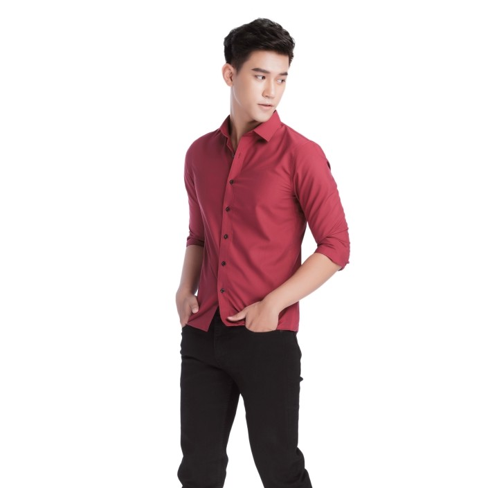 Áo sơ mi nam trơn dài tay Kojiba dáng slimfit vải lụa nến không nhăn xù | BigBuy360 - bigbuy360.vn