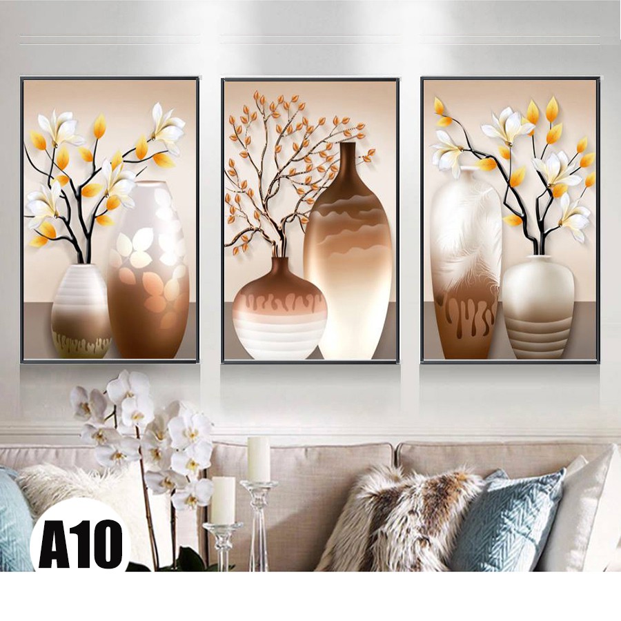 Tranh canvas,tranh bộ 3 bức bình hoa