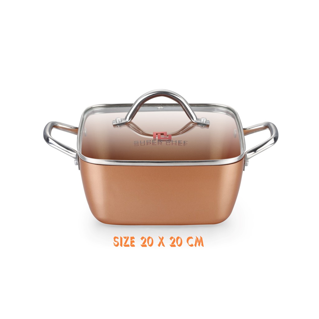 Nồi lẩu vuông nắp kính SUPER CHEF hợp kim tráng men đáy từ 20 x 20 cm