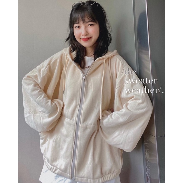Áo khoác nỉ tăm trơn có mũ tay phồng dáng rộng, áo khoác hoodie kéo khoá OVERSIZE TSW (Ảnh thật) | BigBuy360 - bigbuy360.vn