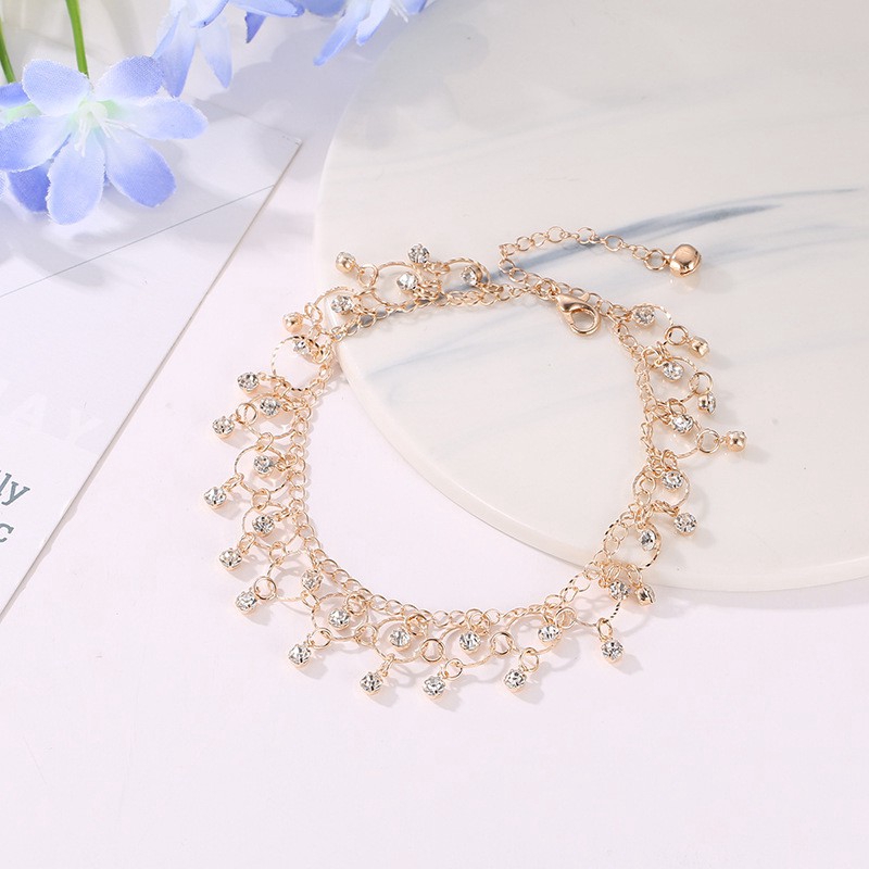 Vòng chân thiết kế tua rua đính kim cương giả phong cách bãi biển trẻ trung xinh xắn | BigBuy360 - bigbuy360.vn