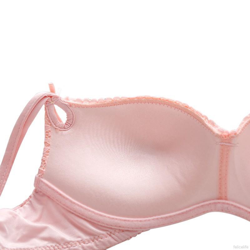 Áo Ngực Push Up Không Gọng Không Đường May Màu Trơn+Quần Lót Nơ