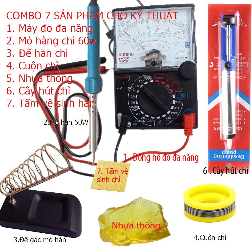 Bộ mỏ hàn chì 60w và 6 món dụng cụ kỹ thuật