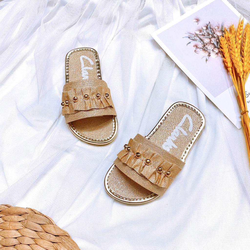 Dép quai ngang nhún bèo kim tuyến lấp lánh cho bé gái cực đẹp - TT420