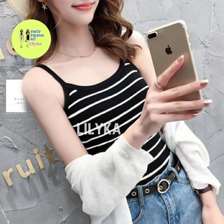 Áo hai dây sọc ngang nữ dáng ôm bản to thun lụa kẻ màu xanh cực đẹp cho mùa hè lilykashop AD02