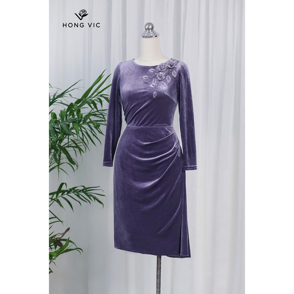 Đầm kiểu nữ thiết kế Hongvic nhung tím DL256