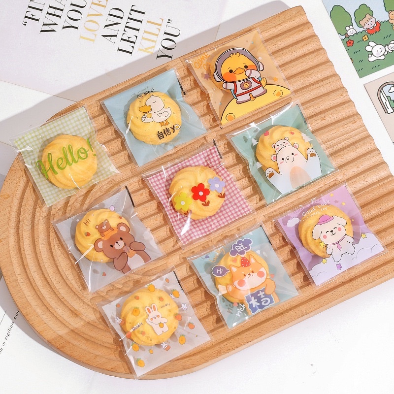 Set 50 túi kiếng dán đựng bánh cookie, quà tặng nhiều mẫu size 7 x 7 cm