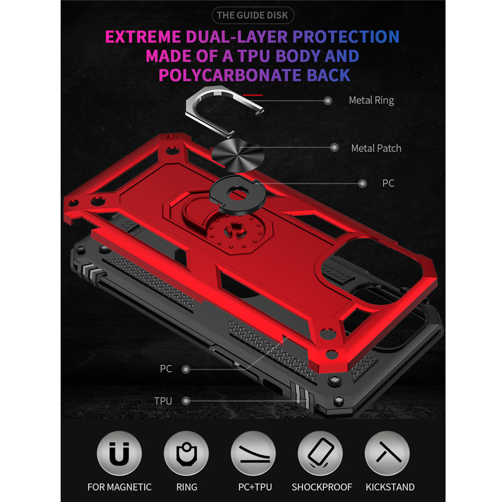 APPLE iPhone 12 11 Pro Max 12 Mini XS MAX X XR 7 8 Plus SE 2020 6 6s Plus 5 5s 5c PC+TPU Protective Military Shock Absorption Car Ring Stand Hard Case