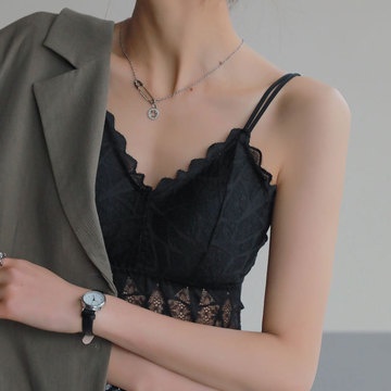 Lace sling beauty backless halter with no steel ring bottoming top with chest pad anti-empty vest female summer outwear camisole