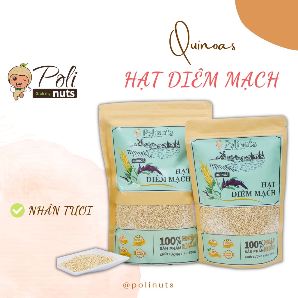 Hạt Diêm Mạch Quinoa Organic Hữu Cơ Ăn Dặm Hạt Trắng Nhập Khẩu Mỹ Túi 200g 500g POLINUTS