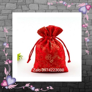 Túi gấm đỏ thêu long phụng (kt 7x9cm và 10x 14cm