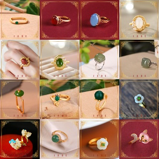 Nhẫn mạ bạc s925 mạ vàng 18k đính đá ngọc bích nhân tạo thanh lịch
