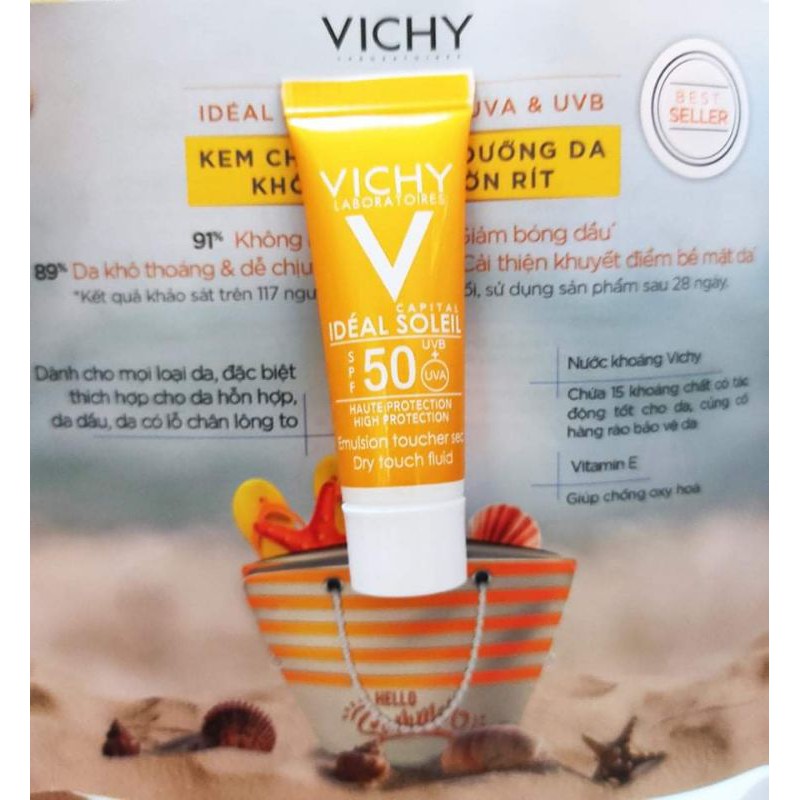 Kem chống nắng không gây nhờn rít SPF 50 UVA +UVB Vichy Ideal Soleil 3ml