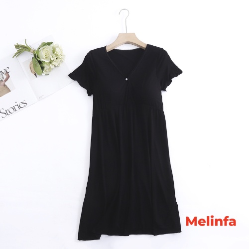 Váy đầm ngủ ngắn tay cổ V đệm ngực vải Viscose mềm mại thoáng mát mặc nhà mùa hè mã VAV0286