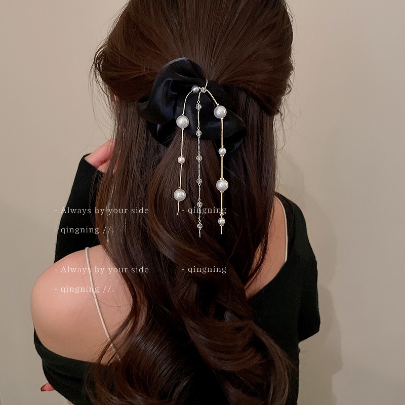 Dây Cột Tóc Vải Đính Hạt Ngọc Trai Thời Trang Dành Cho Nữ