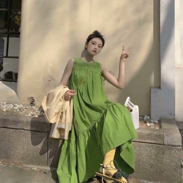 Đầm maxi xanh lá cây