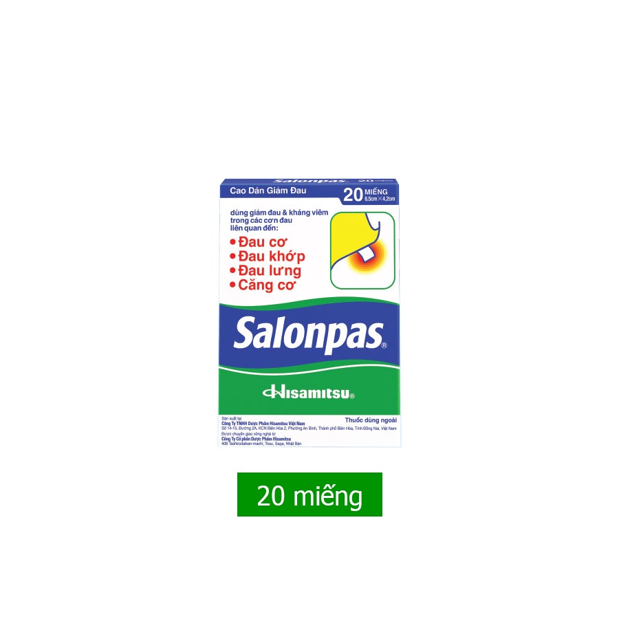 Salonpas - Cao dán giảm đau cơ, khớp, cổ, lưng, bầm tím, bong gân