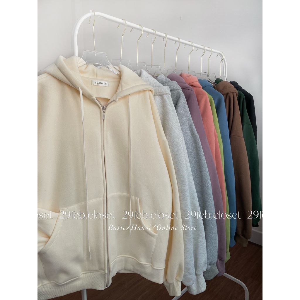 Áo khoác hoodie zip nỉ bông oversize mặc đôi nam nữ - 29feb.closet - A103