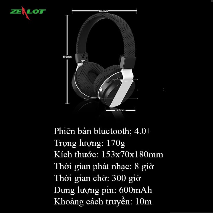 Tai nghe chụp tai bluetooth zealot thể thao Bass Blast B17 | BigBuy360 - bigbuy360.vn