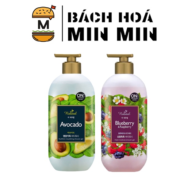 Sữa tắm On the body Natural có 2 mùi Avocado và Blueberry 500ml