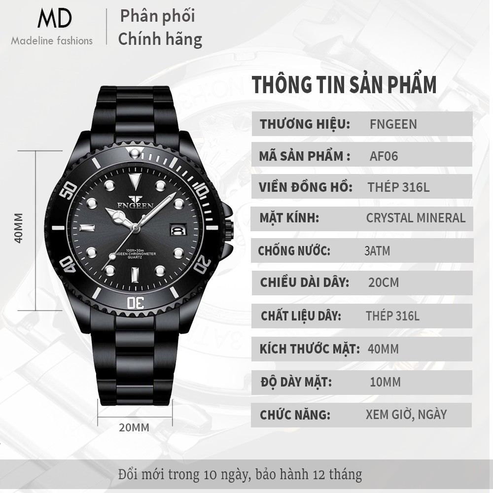 Đồng hồ nam FNGEEN chính hãng, mặt tuyệt đẹp, dạ quang, chống nước tốt | BigBuy360 - bigbuy360.vn