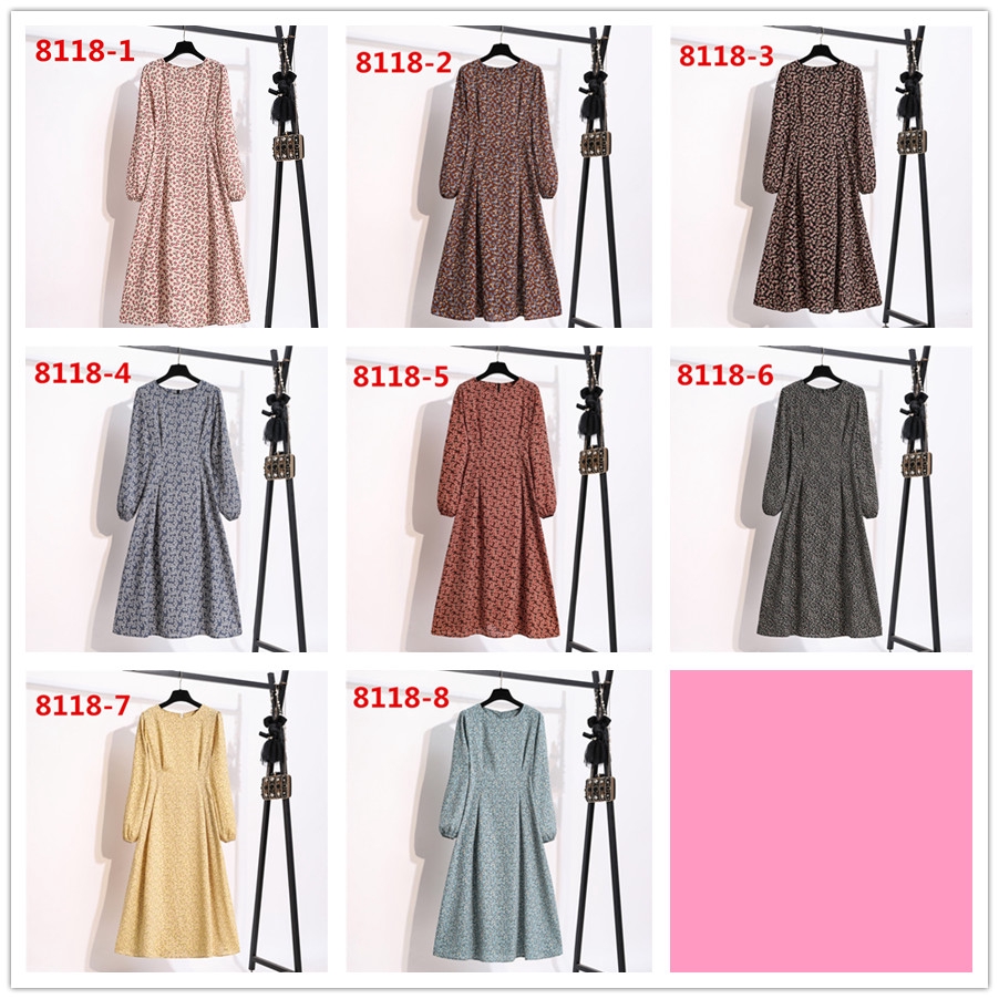 Đầm maxi dài tay in hoa màu vàng / xanh dương / kaki phong cách vintage thời trang 2020