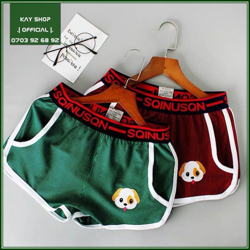 Quần short nam cực hot BABY DOG viền trắng thun cotton sọc đáng yêu - Quần ngủ dễ thương cho nam giới SHRTBABYDOG