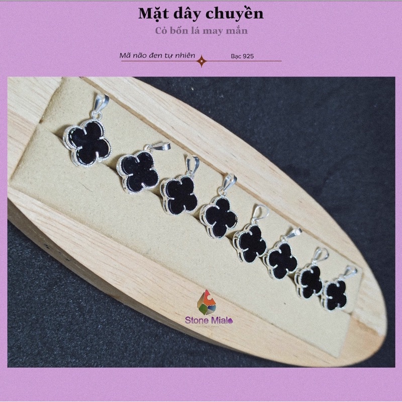 Mặt dây chuyền cỏ bốn lá may mắn đá mã não tự nhiên