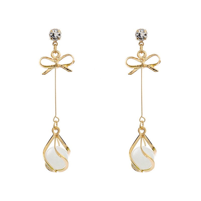 Bông tai dáng dài đính nơ phối tua rua phong cách Hàn Quốc đơn giản thời trang cho nữ