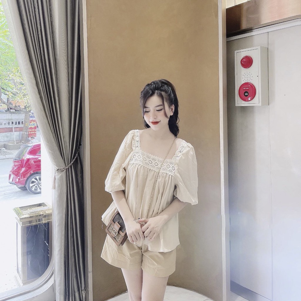 Set Babydoll Đũi Ren Hoa Cổ Vuông Bộ Nữ Quân Sooc Cao Cấp Full Size S M L 1St_Clothing | BigBuy360 - bigbuy360.vn