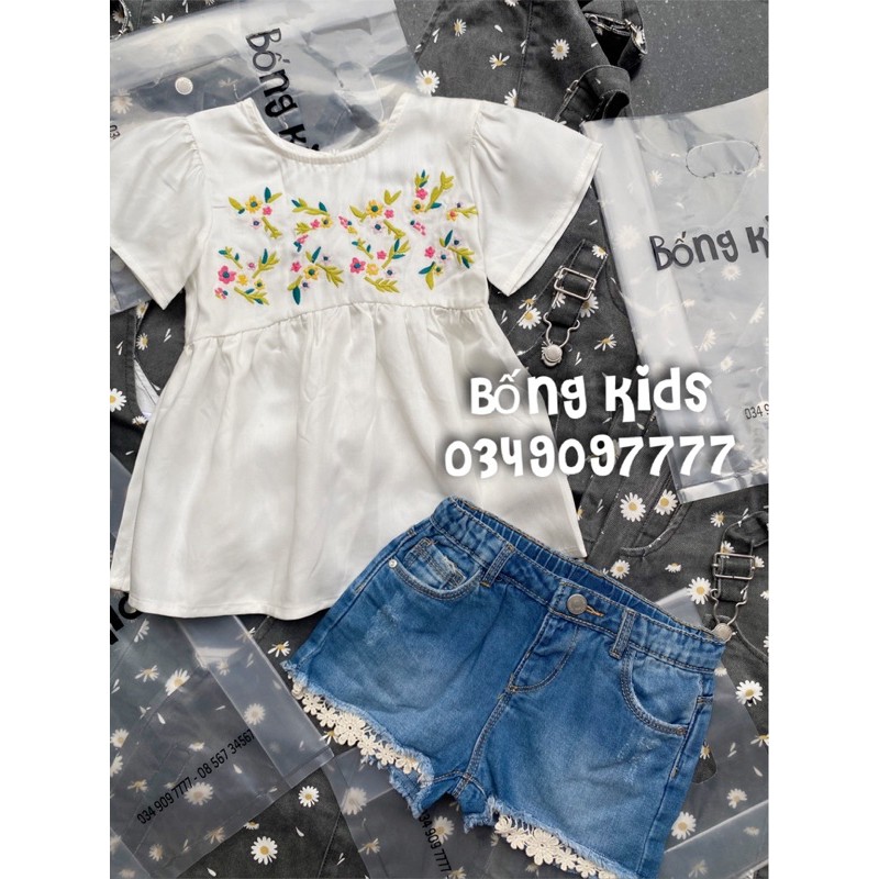 Áo Sơ Mi Bé Gái Thêu Hoa Trắng ZR