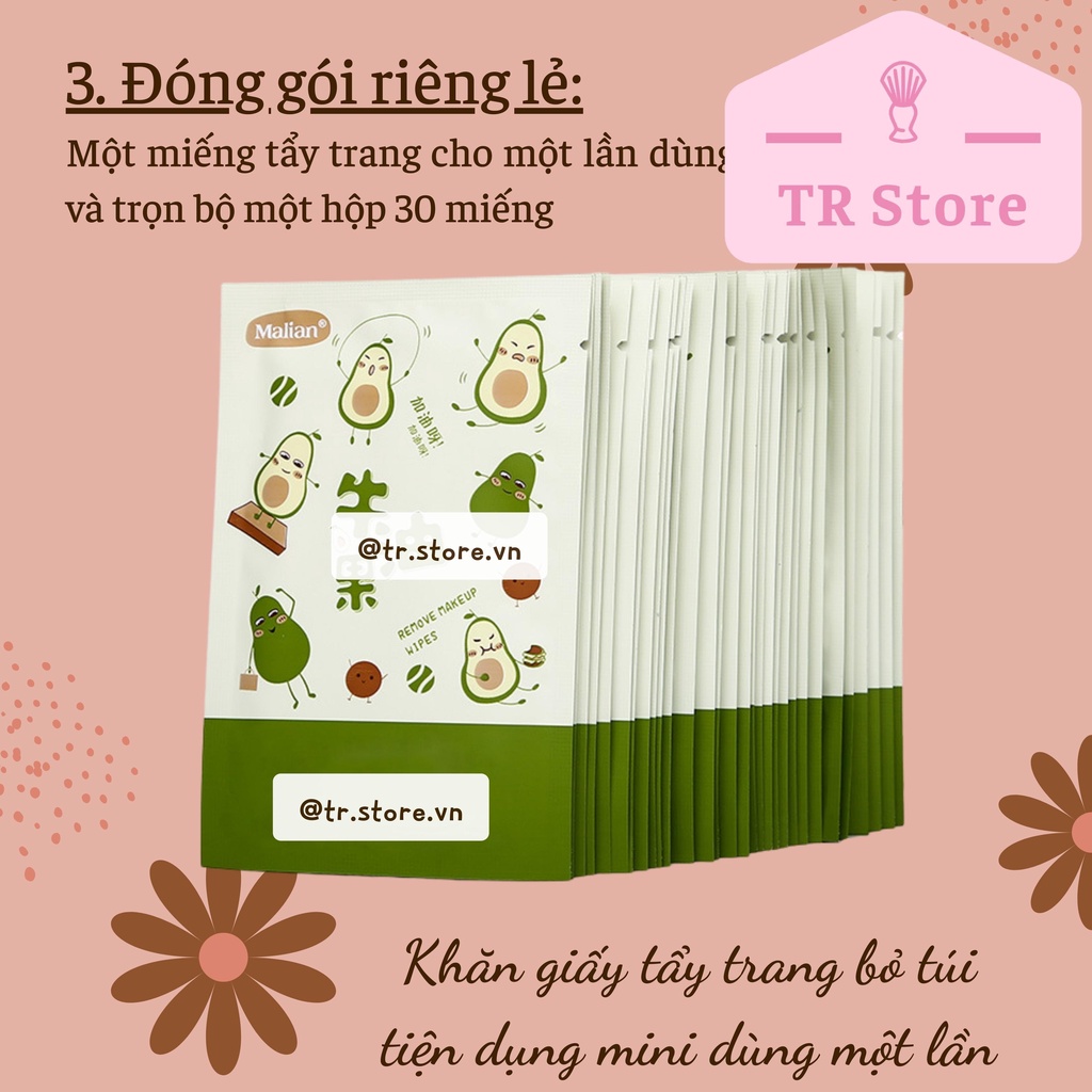 Khăn giấy tẩy trang trái bơ Malian bỏ túi dùng một lần tiện dụng