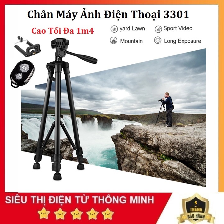 Chân Máy Ảnh Giá Đỡ Điện Thoại, Shop Tặng Remote Điều Khiển Từ Xa - Tripod 3301 - Chụp Ảnh - Quay Video - Tiktok