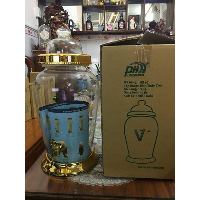 BÌNH NGÂM RƯỢU THỦY TINH CAO CÂP 10 Lít -KHÔNG CHÌ -  SẢN XUẤT TẠI VIỆT NAM-THỦY TINH BẮC HẢI