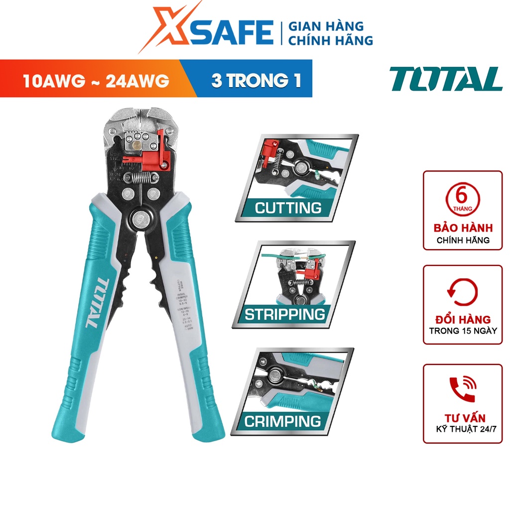 Kìm tuốt dây điện tự động TOTAL THT15246 3 chức năng tuốt, cắt, uốn dây điện đồng và nhôm - [CHÍNH HÃNG][XSAFE]