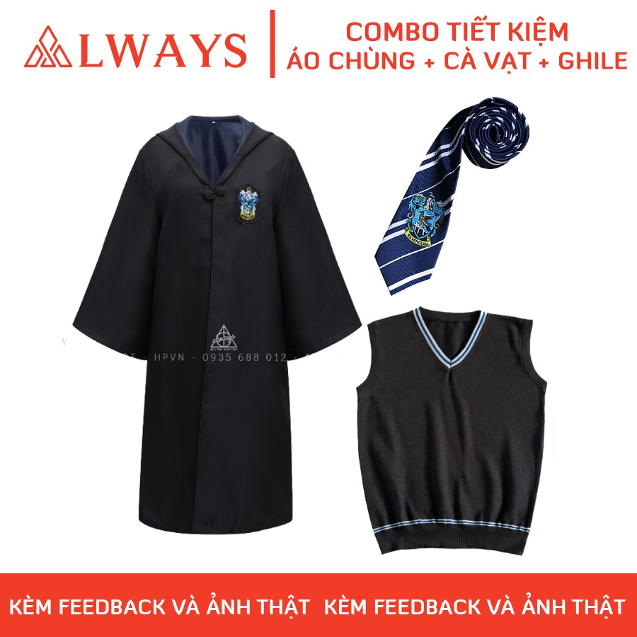 Áo choàng Harry Potter kèm cavat và ghile Nam/nữ - Trang phục Phù thuỷ hoá trang Harry Potter - Chuẩn hàng ALWAYS Store