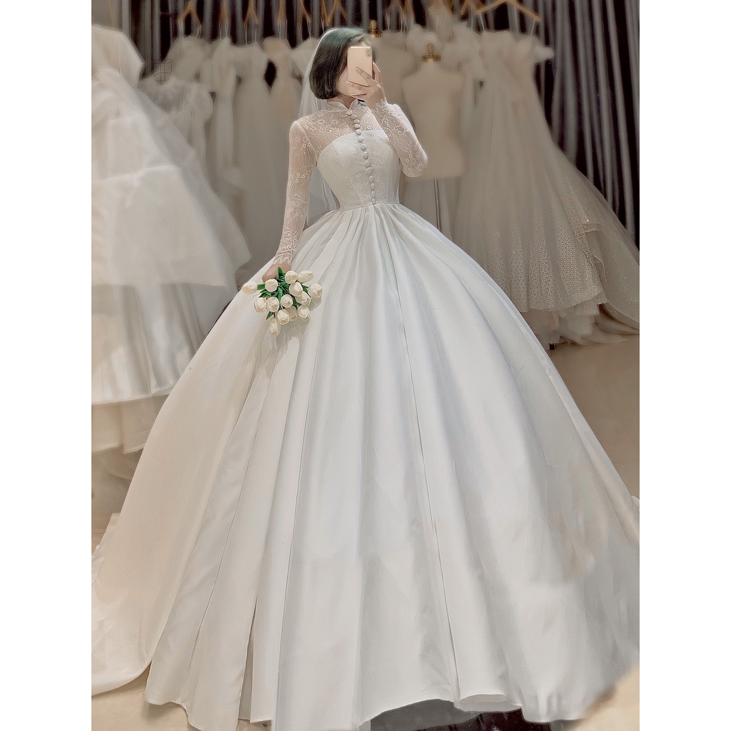 Váy cưới cô dâu phi trắng