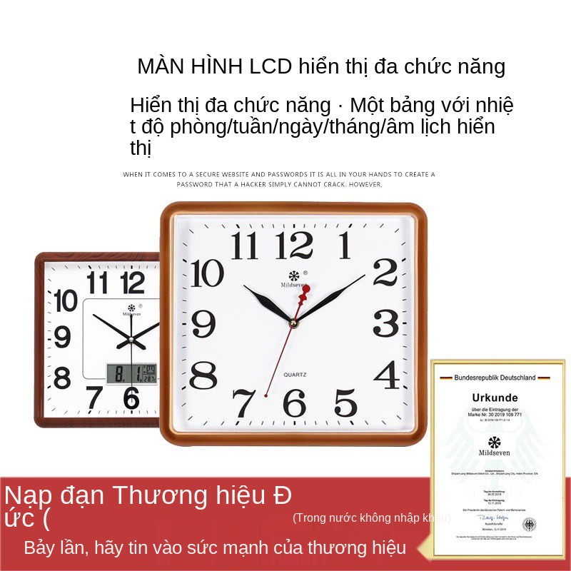 đồng hồ treo tường điện tử hình vuông phòng khách im lặng trong nhà cá tính sáng tạo thời trang đơn giản thạch a