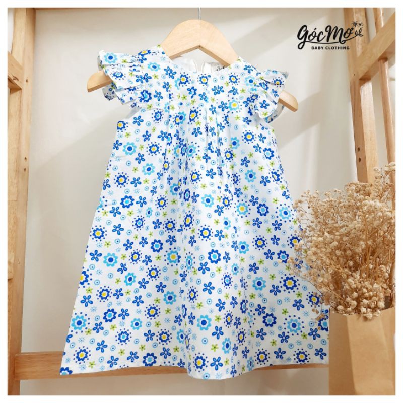 Đầm bé gái chữ A xếp ly họa tiết hoa nhỏ, 100% cotton, cho bé gái từ 10kg-24kg