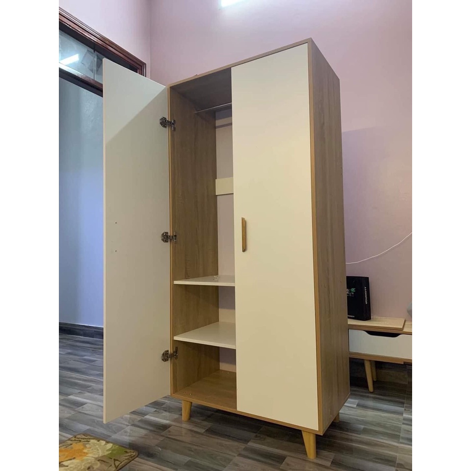 Tủ quần áo gỗ 2 cánh kết hợp treo và ngăn tiện lợi, tủ quần áo iga shelf - gp129
