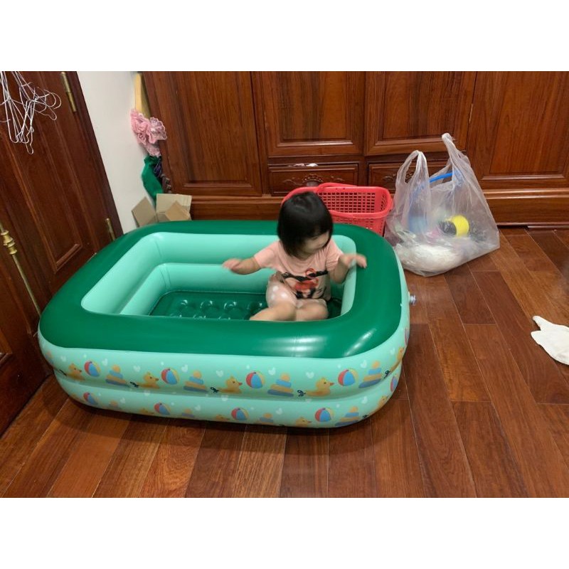 [ FREESHIP 50K &amp; KÈM ẢNH THẬT] Bể Bơi, Phao Bơi Cho Bé 2 Tầng, Có Đáy 2 Lớp Chống Trượt Kích Cỡ 1m2, Có Kèm Bơm Điện
