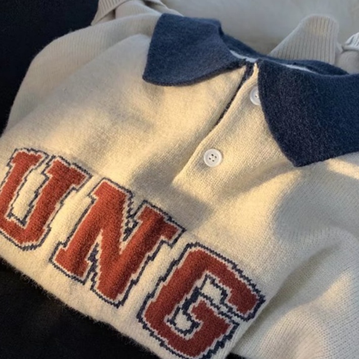 Áo sweater cổ polo dáng rộng kiểu Hàn Quốc thời trang cho các cặp đôi thời trang bông bigsize áo len unisex fashion áo nỉ sweater nam