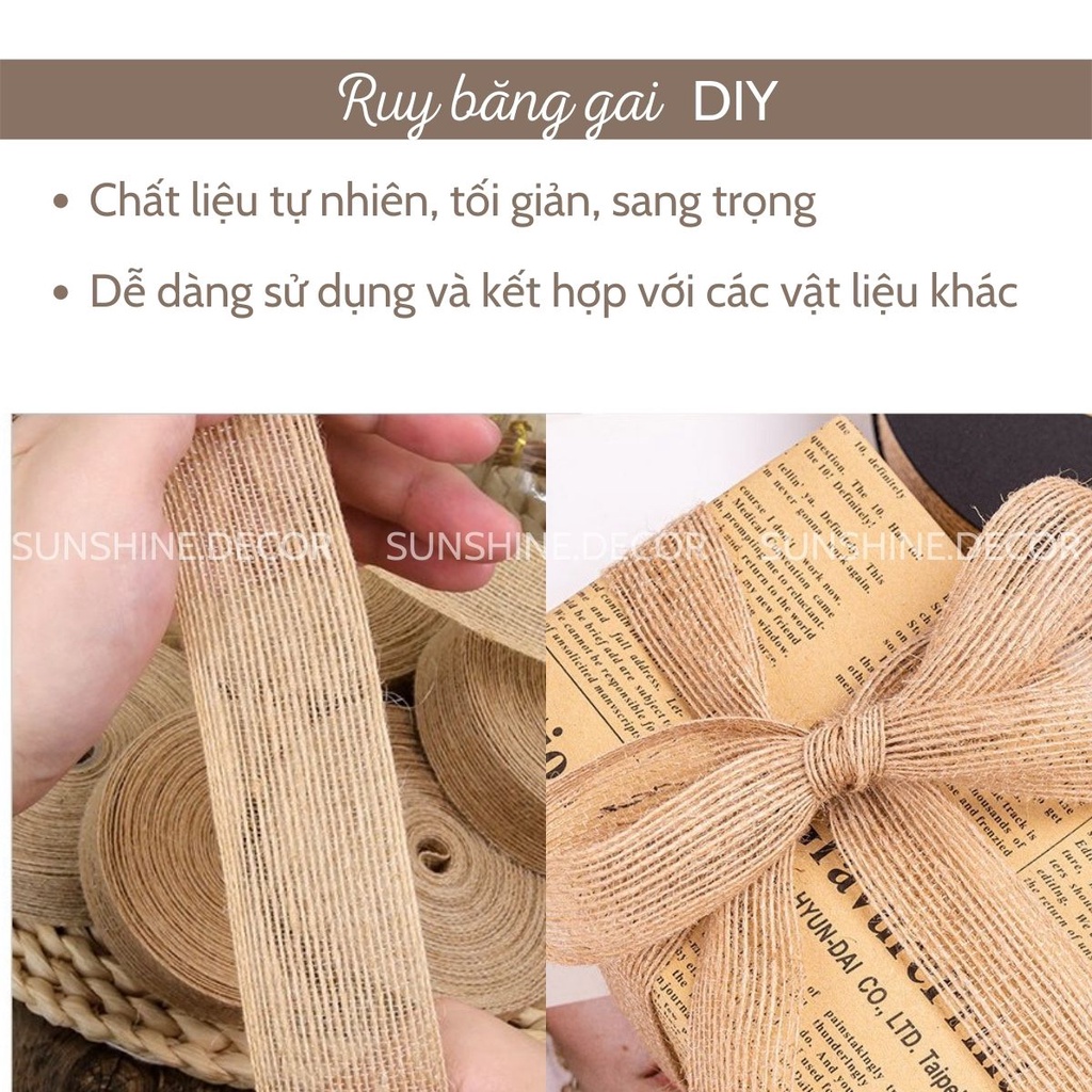 Ruy băng đay bằng vải bố gai gói quà gói hoa phụ kiện handmade decor trang trí giáng sinh